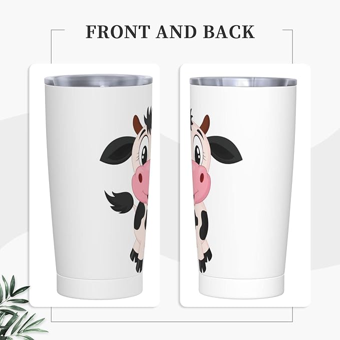 Dujiea 20oz Tumbler With Lid And Straw, Cute Cartoon Milk Cow Vacuum Insulated Iced Coffee Mug Reusable Travel Cup Stainless Steel Water Bottle