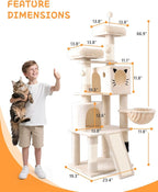 66in Multi-Level Large Cat Tree Tower for Indoor Cat/Kitties, Mordern Cat Tower with Sisal Scratching Posts, Condos and Hammock, Perches, Ramp for Climbing Heavy Duty