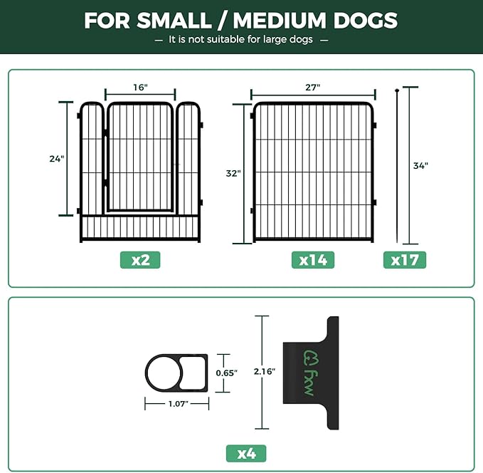 FXW Rollick Dog Playpen with Anchor Kit (Pack of 4) – 32 Inch 16-Panel Dog Pen for Medium & Large Dogs, Stable & Safe Indoor/Outdoor Play│Patented