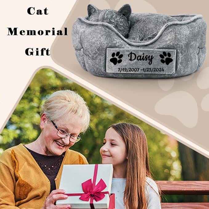 Cat Memorial Stones Garden Statues Engraved with Name, Personalized Pet Memorial Stones for Cat Headstones Grave Markers Tombstones Sympathy Gifts Loss Gifts Outdoors