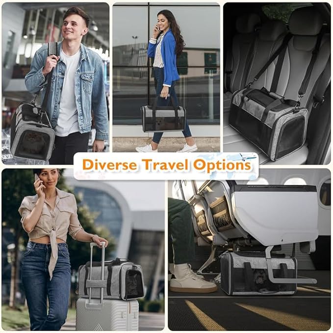 Cat Dog Carrier for Small Medium Pets up to 18 Lbs, Lightweight Portable Pet Bag, TSA Airline Approved Carrier, Soft Sided Cat Bag, Collapsible Travel Carrier(17x11x11 Grey)