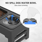 ELS PET Elevated Dog Bowls, Adjustable Raised Dog Bowls with No Spill Dog Water Bowl and Stainless Steel/Slow Feeder, Stand for Small Medium Large Dogs,Cats & Pets (Plastic)