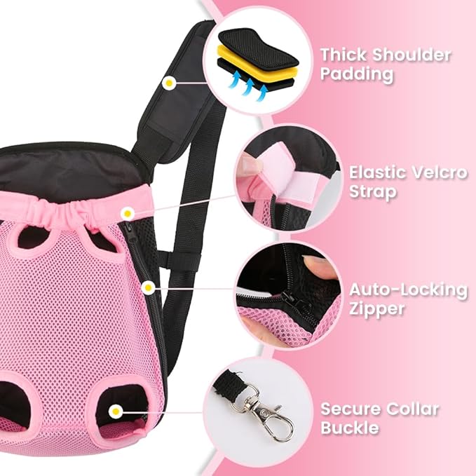 Dog Backpack Carrier, Thick Straps & Cushion, Pet Sling Front Backpacks for Small Medium Dogs 7-11 Lbs, Legs Out, Adjustable Wearable Puppy Chest Travel Bag, Easy-Fit for Hiking/Walking/Camping