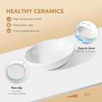 5.7'' Ceramic Wide Whisker Friendly Cat Dishes, Set of 3 Ceramic Cat Bowls, Indoor Kitten Feeding Food& Water Dish to Prevent Whisker Fatigue(3 Pcs,White)