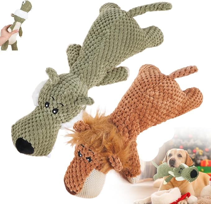 Indestructible Dog Toys,2025 New Dogs Plush Toy for Aggressive Chewers,Squeaky Durable Chew Toy for Indoor Pups Teething, Stuffed Toys for Small Medium Large Animals (A-Yellow+Green)