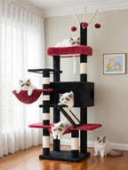 Cat Tree, Multi-Level Gothic Cat Tower for Indoor Cats, Cat Condo with Cat Scratching Post and Board, Cat Hammock, Black and Red GCT011BR