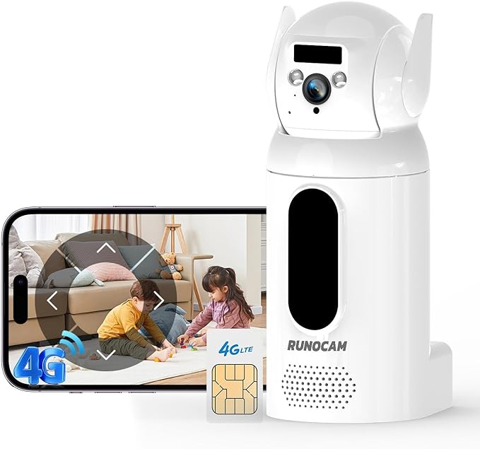 4G LTE Cellular Security Indoor Camer Wireless, Monthly Fee, Pet Camera with Speaker for Dog/Cat, Baby Monitor, Power Battery,HD 360°Full View Two-Way Talk,Indoor No WiFi Camera Home Security