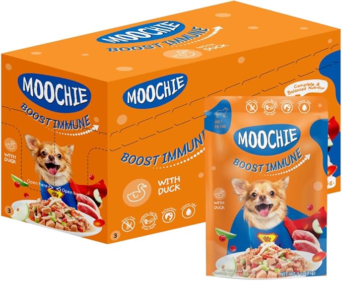 MOOCHIE Grain Free Small Dogs Wet Dog Food - Boost Immune - Duck, Cranberry & Goji Berry - No Artificial Flavors or Preservative - 12 x 3 oz Pouch