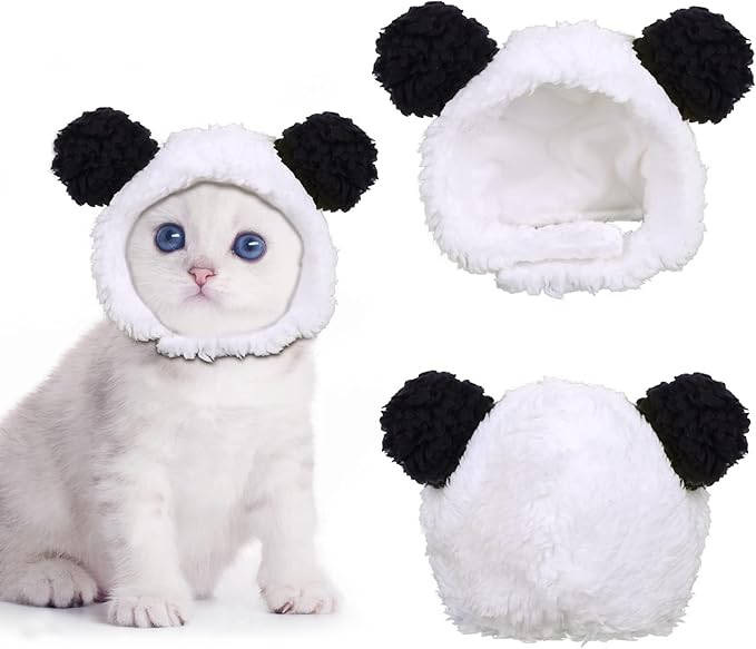 JOICEE Cute Cat Costume - Warm Bear Hat for Small Pets (Black & White)