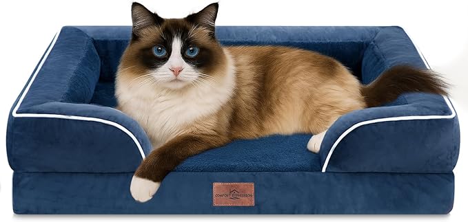 Comfort Expression Small Dog Beds Waterproof Cat Beds Orthopedic Foam Sofa Beds for Small Dogs Comfy Pet Bed with Washable Removable Cover & Non-Slip Bottom(XX-Small,Navy Blue)