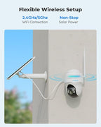 REOLINK Security Camera Wireless Outdoor, Pan Tilt Solar Powered, 5MP 2K+ Color Night Vision, 2.4/5GHz WiFi, Works with Smart Home for Surveillance, Home Hub Compatible, Argus PT + Solar Panel