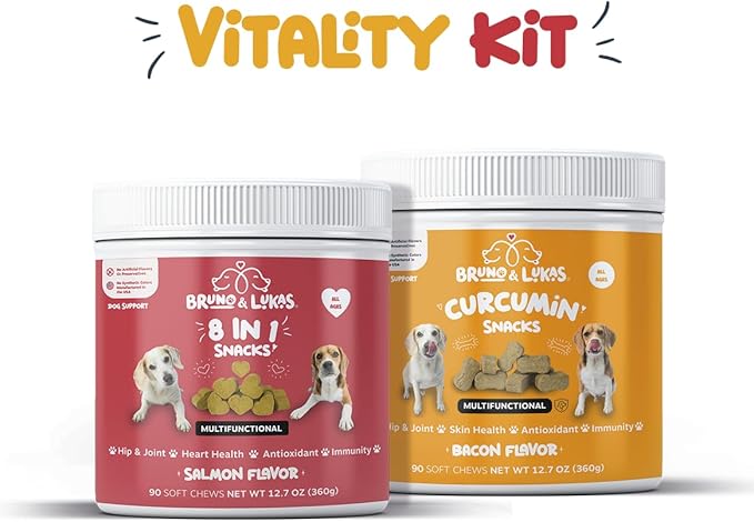 Turmeric & Multivitamin Chews for Dogs – Joint Health, Pain Relief, Mobility, Muscle Relaxation Skin and Coat Support with MSM, Glucosamine, Omega Fish Oil, Vitamin E & Antioxidants (90 Ct Each)