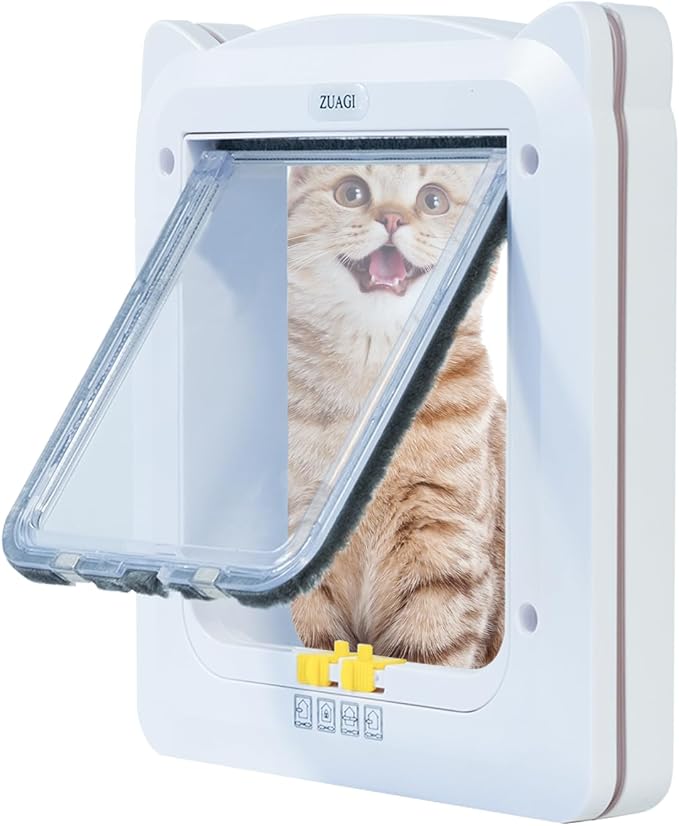 4 Way Locking Weatherproof Pet Gate - Cat & Dog Door for Sliding Glass Door (12.7''x11'', Inter Size 8.7''x7.9'')