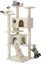 MoNiBloom Cat Tree, 70 Inch Cat Tree Tower with 2 Condo, Tall Cat Tower with Scratching Post, Cat Climbing Tower, Cat Tree for Indoor Cats, Beige