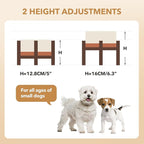 Ceramic 6.1inch Raised Dog and Cat Bowl Set, 2 Heights Elevated Wooden Stand for Small Breed Dogs, Weighted Pet Food and Water Dishes(6.1'',28.7oz, Vanilla White)