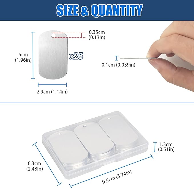 Fesorsi 25 Pcs Aluminum Tags for Engraving,Rectangle Stamping Blanks Tags,Sliver Military Dog Tags,Anodized Blank Metal Tags,Personalized Pet Dog ID Tags Blank with Hole DIY Pendants Decorative Craft