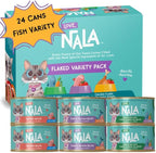 LOVE, NALA - FLAKED Fish Variety Pack - 24 Pack - Natural Adult Cat Wet Food - Grain Free, Non-GMO, Lean Protein, Omega 3, Added Minerals & Vitamins