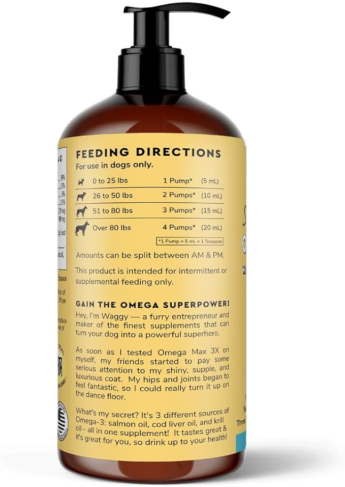 Fish Oil for Dogs - Omega 3 for Dogs from Alaskan Salmon, Cod & Krill Oil - EPA DHA Fatty Acids - Less Shedding & Itching - Skin, Joint, Immune & Heart Health - Liquid Supplement (32 oz)
