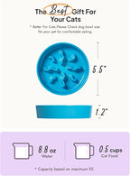 Ceramic Slow Feeder Dog Bowls Small Breed, 0.5 Cups Dog Food Dish for Fast Eaters, Puzzle Bowl for Small Dogs and Cats, 5.5 Inch-Blue