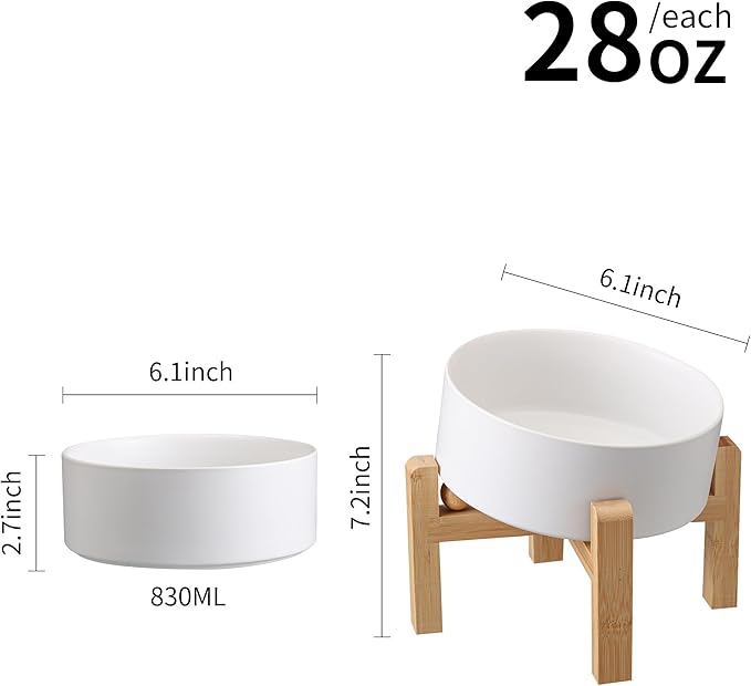 White Elevated/Raised 15°Tilted Anti Slip Ceramic Dog Bowl for Small/Medium Breeds,Slanted Bulldog Big Face Pet Food Water Feeding Dish with Stand for Cats and Dogs (3.6 Cups/28 OZ)