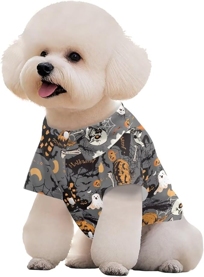 Ghost Skull Dog Shirt for Medium Dogs Boys Cute Puppy Outfit Pet Halloween Shirts for Cats & Dogs, Spring Summer Breathable Cat Princess Shirt for Holiday Birthday Party Costume Clothing