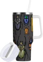 Boccsty Bright Insects Dark Insulated Tumblers Beetle Reusable Stainless Steel Tumbler 30 oz Cup Coffee Travel Mug Water Bottle with Handle & Flip Straw for Home Office Car