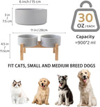 Raised Ceramic Dog Bowl Set - Elevated Dog Bowls with Non Slip Bamboo Stand, Food and Water Bowl Set for Small and Medium Breed Dogs, Pet Bowls, Weighted Dogs Dishes (6'', 2 * 30OZ, Grey)