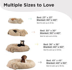 Best Friends by Sheri Bundle Set The Original Calming Shag Donut Cuddler Cat and Dog Bed + Pet Throw Blanket Taupe Small 23" x 23"