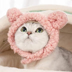 JOICEE Cute Cat Costume Warm Bear Hat Adjustable Soft Small Pet Headwear for Puppy Dog (Pink)