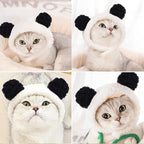 JOICEE Cute Cat Costume - Warm Bear Hat for Small Pets (Black & White)