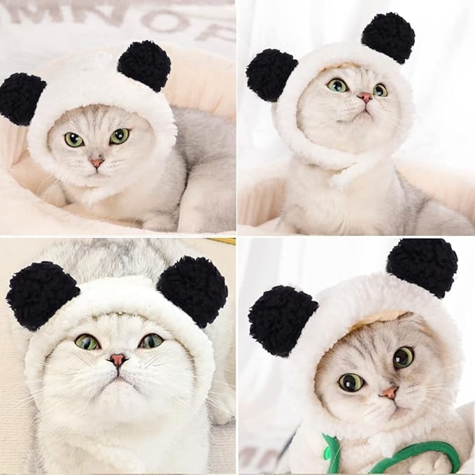 JOICEE Cute Cat Costume - Warm Bear Hat for Small Pets (Black & White)