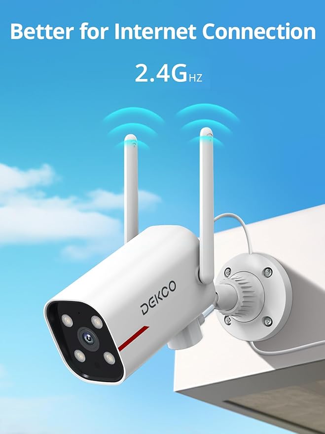DEKCO 2 Pack Outdoor Security Camera with 2K Color Night Vision, Pan Rotating 180° Wired WiFi Camera Support 24/7 Recording, 2.4GHz WiFi, AI Human Auto Tracking, Work with Alexa/Google Assistant
