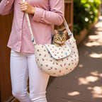 Floral Dog Sling Carrier, Breathable Cotton Hand-Free Cat Carrier,Chest Pet Purse for Small Dog Cat 3-12 lbs (White, Medium)