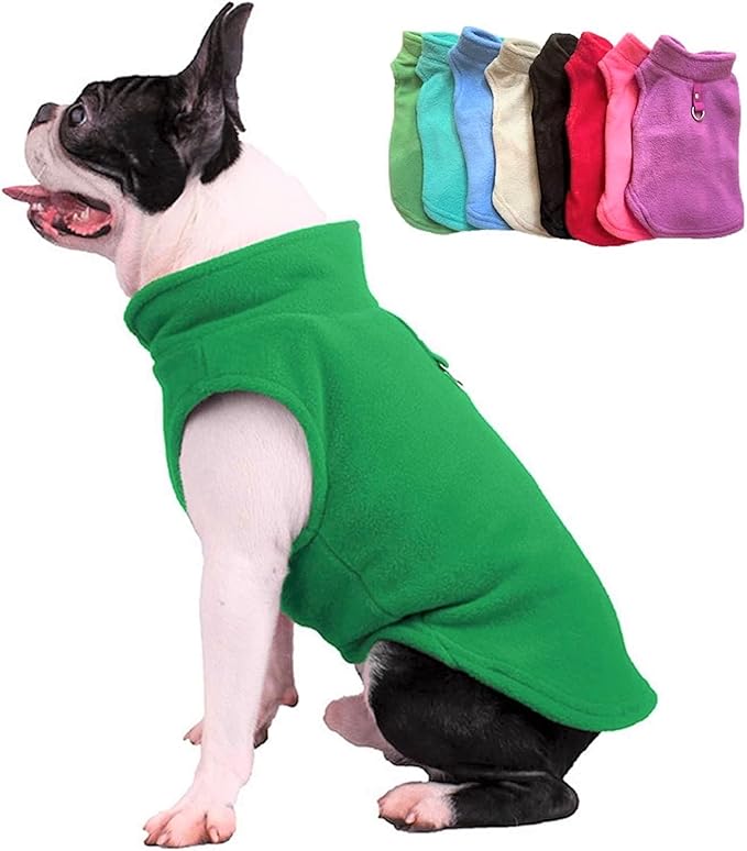 JACKO & CO - Fleece Vest Sweater with Leash Ring - Soft Lightweight Breathable for Puppies Small Medium Dogs, Kitten, Cats, Chihuahua - Warm for Fall/Autumn/Winter (Green, Small 4-6lbs)