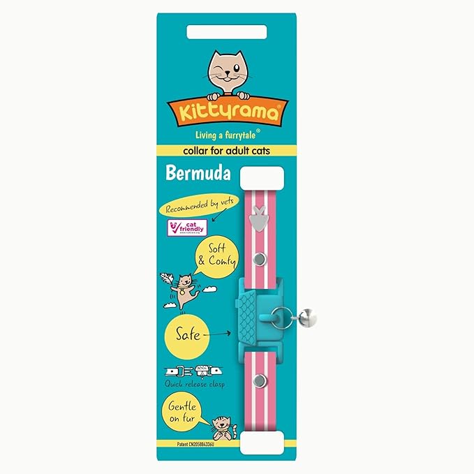 Kittyrama Bermuda Cat Collar with Bell - Breakaway Quick Release, Lightweight, Soft & Comfy