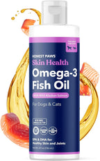 Honest Paws Salmon Oil for Dogs and Cats - Omega 3 Wild Alaskan Salmon Fish Oil - Healthy Skin, Joints, Nutritional Support, Shiny Coat - Fatty Acid, Pollock Oil - Sustainably Sourced - 8 Oz