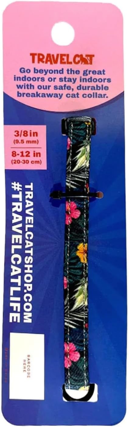 Travel Cat Breakaway Cat Collar - Hawaiian Adjustable Cute Cat Collar with Quick Release Safety Buckle for Boy and Girl Cat - Nylon 8-13 inch Length Kitten Collar with Metal D-Ring, Machine Washable