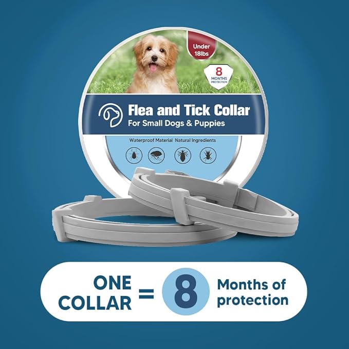 Flea Collar for Small Dogs, Tick Collars for Puppy, Small Dog Flea Collar Under 18 lbs, 8 Months Protection (Pack of 2)