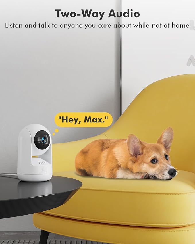 Dzees Indoor Security Camera Pet Camera No Subscription, 2K 360° WiFi Cameras, Wired Dog Pet Camera with Phone App, MagicPix Night Vision, Calls, 2-Way Audio, 24/7, Motion Tracking, Privacy, 2.4Ghz