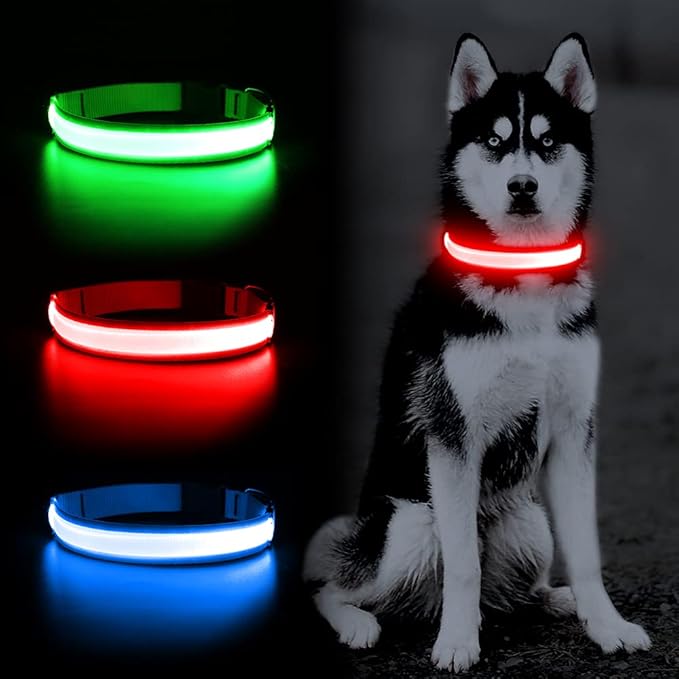 YFbrite Ultra Light Adjustable LED Dog Collar, Light up Dog Collars Rechargeable Glowing in The Dark Collars Visiblity & Safety for Small, Medium, Large Dogs (Red, X-Large)