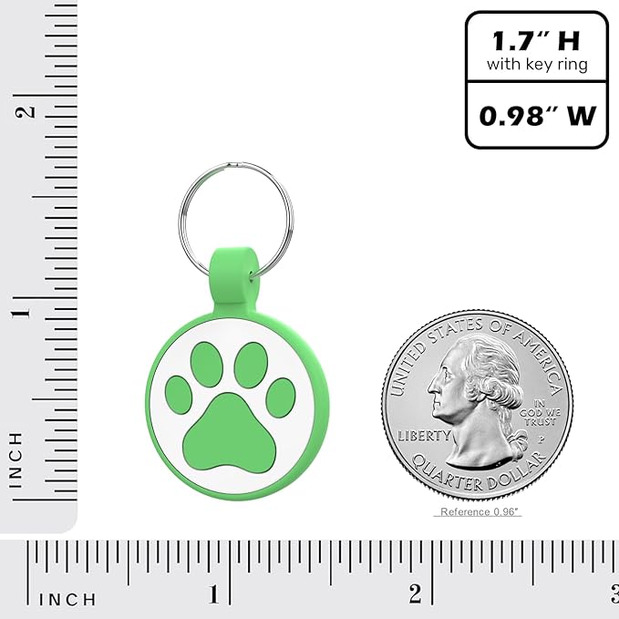 QR Code Cat Tag, Modifiable Pet Online Profile Page, Multiple Emergency Contact, Silent Silicone, Lightweight, No Jinging, Collar Accessories, QR Cat ID Tag (Small Breeds - 1", Green)
