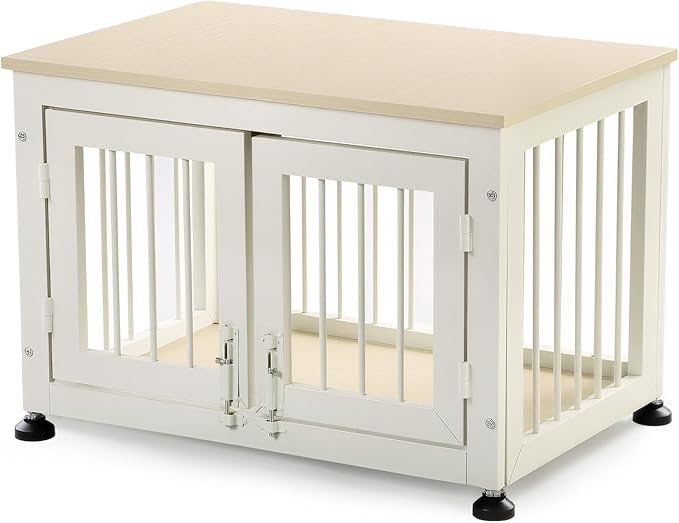 26 Inch Dog Crate Furniture, Heavy Duty Dog Crate for Small Dogs, Indestructible Cage for High Anxiety Dogs with Wooden Table for Indoor Decorative, Escape-Proof Locks & Double Door Cage