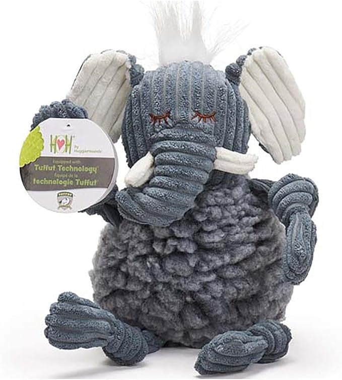 HuggleHounds Knottie Plush Dog Toy - Dog Stuffed Animal Toy, Puppy Toys, Squeaky Dog Toy for Small, Medium & Large Dogs, Durable Plush to Keep Them Busy - Ellamae Elephant, Large