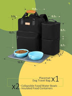 Dog Travel Bag, 25L Airline Approved Dog Travel Backpack for Pet Travel Accessories with 2 Food Storage Containers, 2 Foldable Bowls for Short Trips, Black