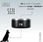 EVELANDO® Premium Dog Food Bowl 64 oz Stainless Steel 8 Cups Medium Large Dog Bowls Non Slip & BPA-Free L X XL Pet Water Bowl Platos para Perros Indoor Outdoor Pet Dish Feeder Water and Food Dish