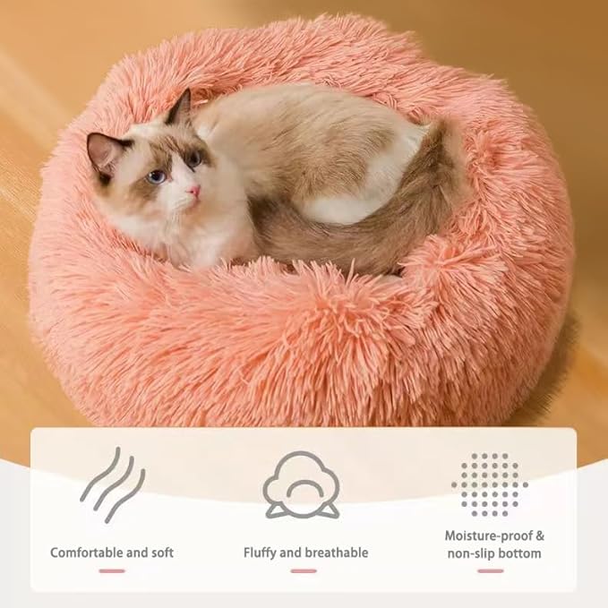 Cat Beds for Indoor Cats, Dog Bed, Cat Bed, Machine Washable, Fluffy Round Pet Bed Non-Slip, Autumn and Winter Warmth, Cuddler Cushion Self Warming (Grey, 30 inch)