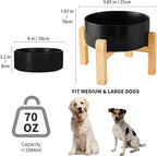 8'' Ceramic Raised Dog Bowl - 70Oz Dog Food & Water Bowl with Elevated Non-Slip Bamboo Stand, Dishwasher & Microwave Safe, Anti Vomiting Heavy Duty Pet Bowl for Medium and Large Dogs, Black