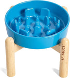 LE TAUCI Ceramic Slow Feed Dog Bowls, Elevated for Small Breeds, 6 inch, Blue, Non-slip