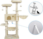 Hey-brother Cat Tree for Large Cats, Cat Tower with Scratching Posts, 2 Padded Plush Perches, Big Condo and Cozy Basket, Beige MPJ025M
