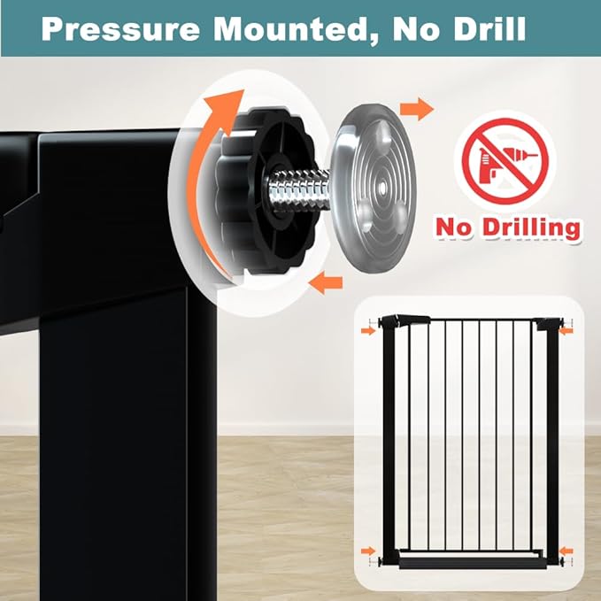 38.5" Extra Tall Dog Gate 79.13"-81.89" Wide - Long Large Pressure Mounted Baby Gates with Door for The House Stairs Doorway - Walk Through Toddler Puppy Pet Safety Fence Gate Black